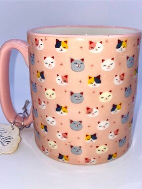 Pink Kitty Cat Faces 10 Strawberry Street Bella mug cup coffee tea new